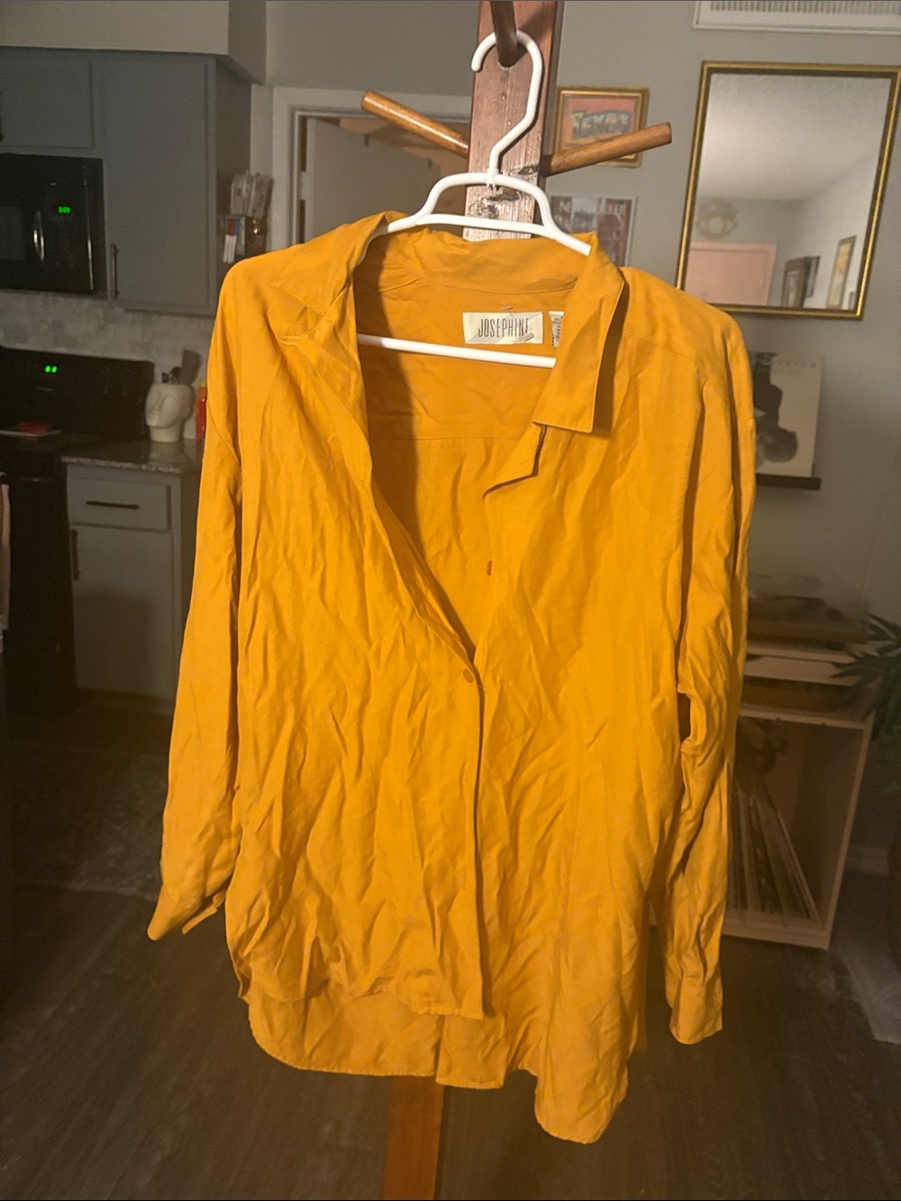 Josephine Silk-Blend Mustard Button-Front Women's Top